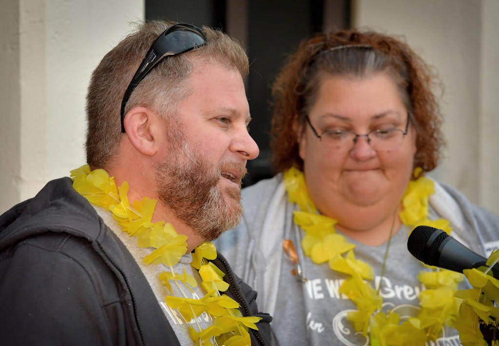 David King, father of Katherine King, who was diagnosed with an incurable brain stem tumor, talks about his daughter during a vigil gathering at Fullerton PD’s headquarters. Photo by Steven Georges/Behind the Badge OC
