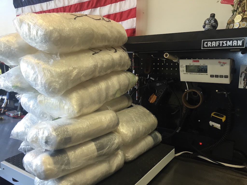 The OCSD HIT team confiscated 75 pounds of methamphetamine, 50 pound of cocaine and 14 pounds of heroin during a 2015 bust. Photo courtesy OCSD. 