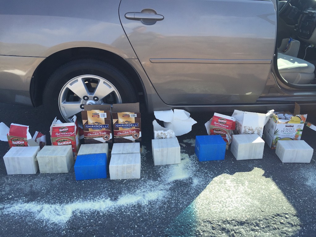 A couple driving from San Diego stuffed methamphetamine into large brownie mix and instant potato boxes. Photo courtesy OCSD. 