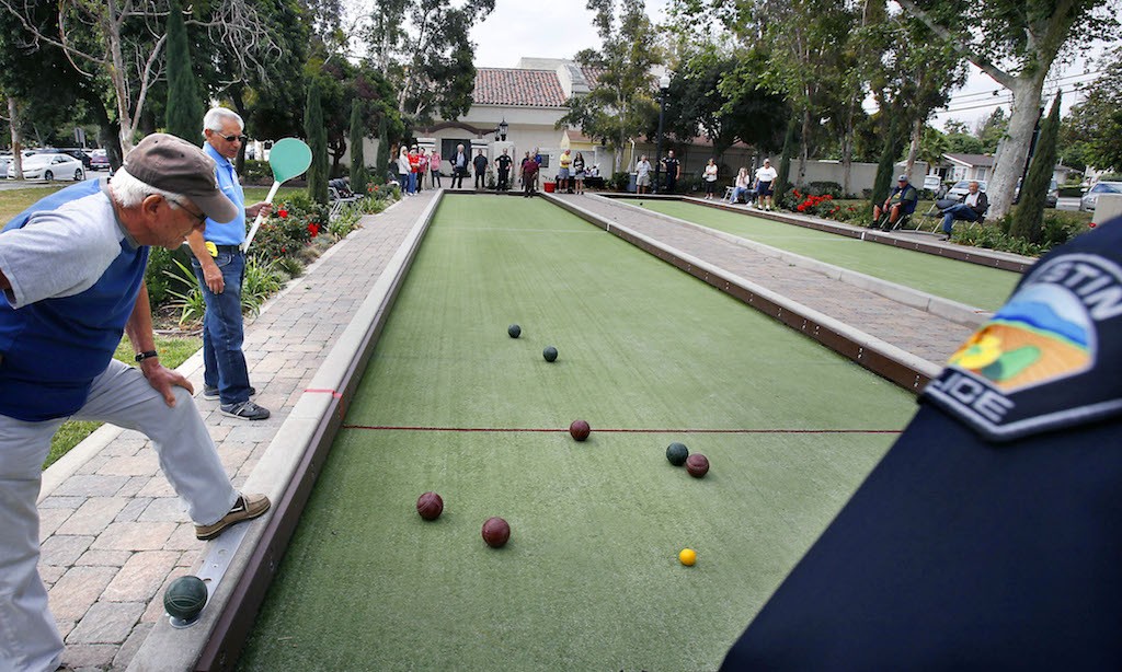 The Tustin Police Department and members of the Senior Center get together for a friendly bocce ball tournament at Peppertree Park. Photo by Christine Cotter/Behind the Badge OC 