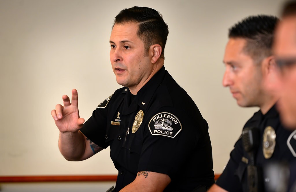 Fullerton PD Lt. Thomas Oliveras talks to the officers during a Field Training Officer meeting. Photo by Steven Georges/Behind the Badge OC