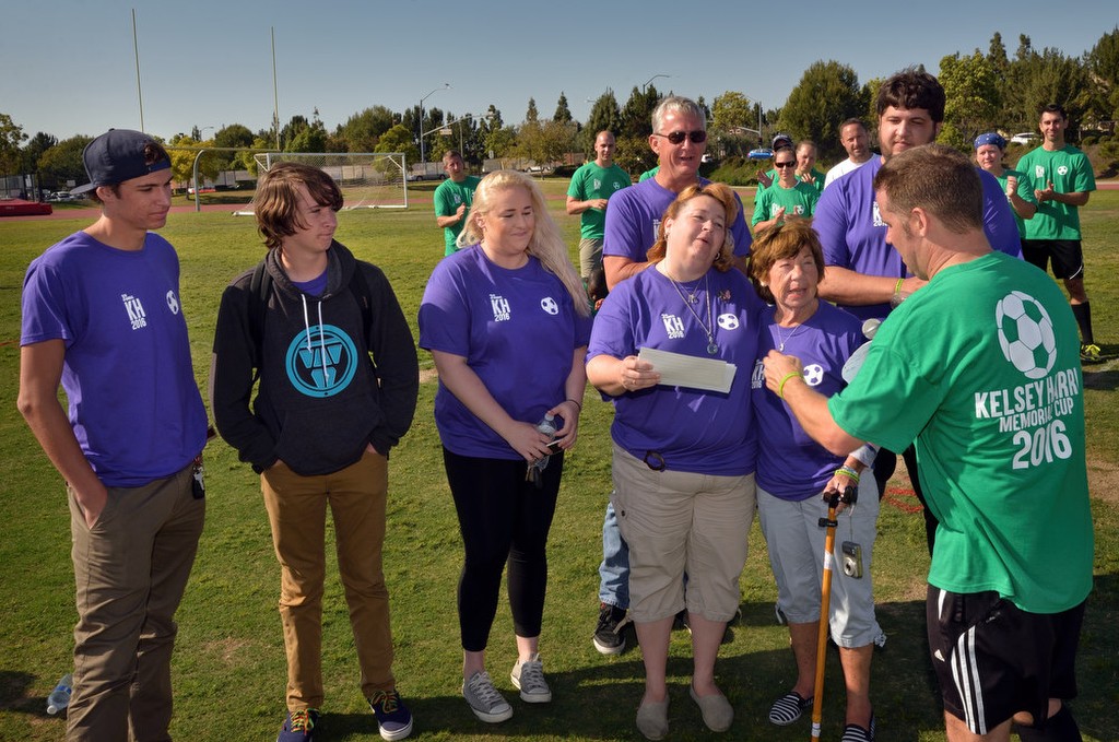 The Harris family was on hand during the Kelsey Harris Memorial soccer game at Beckman High to raise money and awareness for Lafora research. Photo by Steven Georges/Behind the Badge OC
