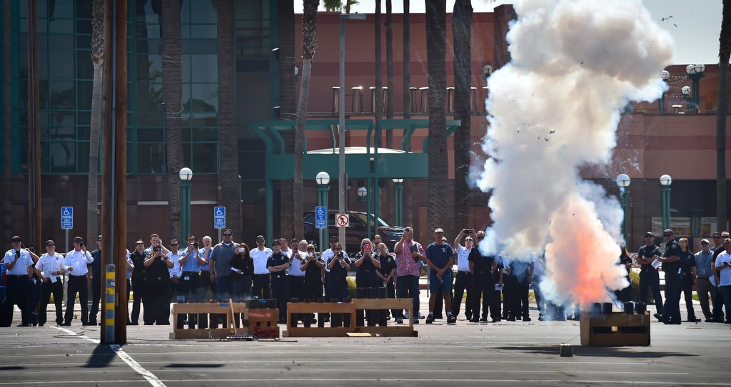 Various types of explosives are set off in the parking lot of the Honda Center as Anaheim Fire & Rescue puts on a pyro and theatrical training session. Photo by Steven Georges/Behind the Badge OC