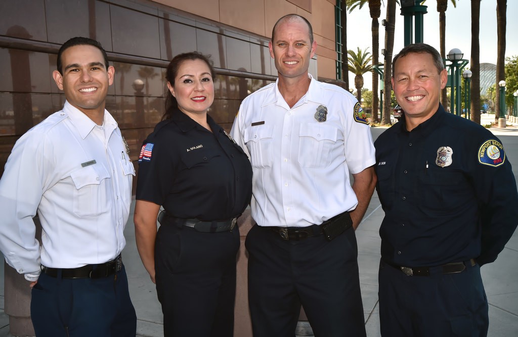 Orange County Fire Prevention Officers (OCFPO) Executive Board that includes from left, Vince Anderson, fire inspector for City of Orange, Alexandra Solano, Anaheim Fire & Rescue & OCFPO president, Shawn Fraley, senior fire prevention specialist for Orange County Fire Authority & OCFPO secratery, and Raymi Wun, life safety specialist for Newport Beach Fire & OCFPO vice president. Photo by Steven Georges/Behind the Badge OC