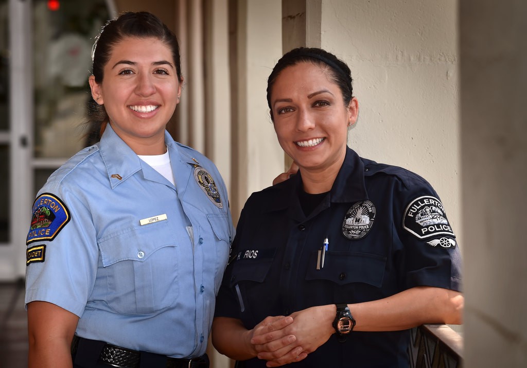 Fullerton PD Senior Cadet Kayley Lopez, left, who said she has been inspired by Officer Hazel Rios, right. Photo by Steven Georges/Behind the Badge OC