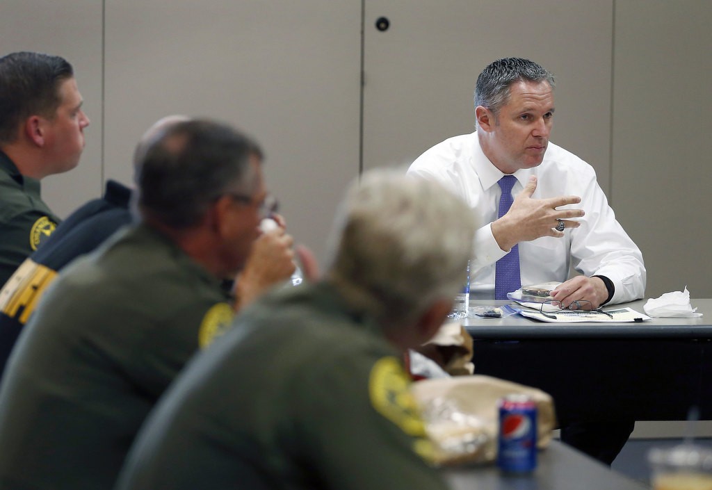 Orange County Sheriff's Department Undersheriff Don Barnes addresses deputies during a Brown Bag lunch at  Mission Viejo City Hall. Photo by Christine Cotter