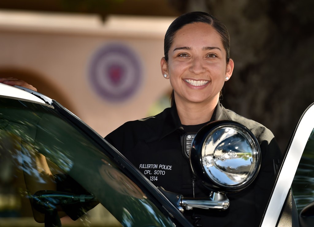 Cpl. Gabby Soto, the School Resource Officer from the Fullerton PD, at Fullerton Union High School. Photo by Steven Georges/Behind the Badge OC
