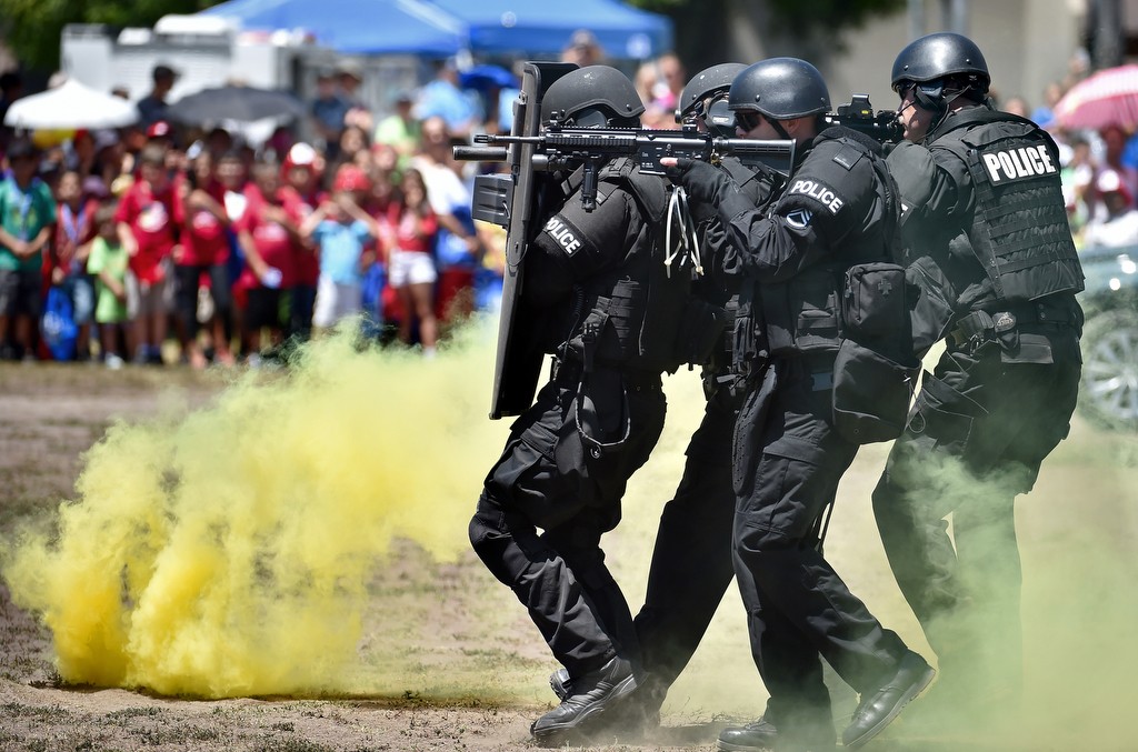 Westminster Police give a West County SWAT demonstration at Sigler Park, part of Westminster’s annual Public Awareness Safety Day. Photo by Steven Georges/Behind the Badge OC