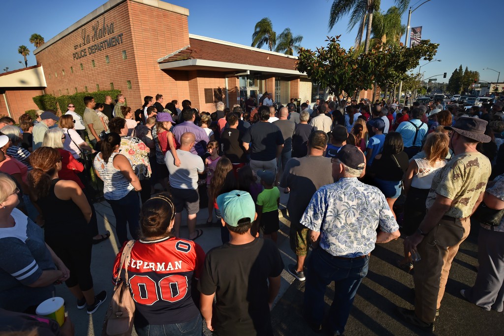 Hundreds of community members gathered at La Habra PD to pray for the the men and women of the La Habra PD. Photo by Steven Georges/Behind the Badge OC