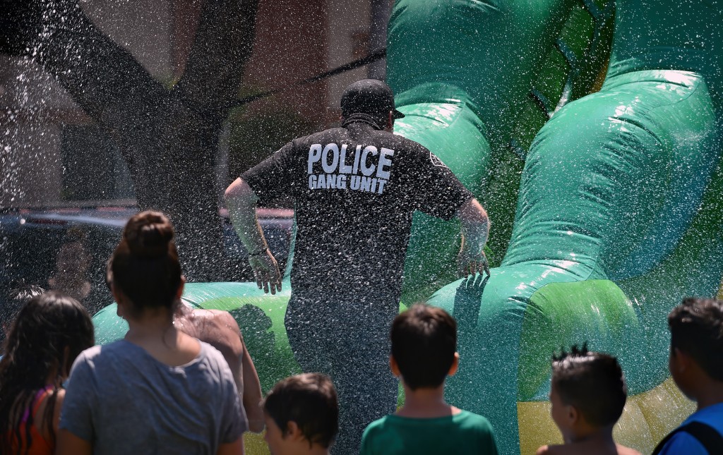 La Habra PD hosts a community outreach program called Cool Cops at Montwood Park on a hot afternoon.