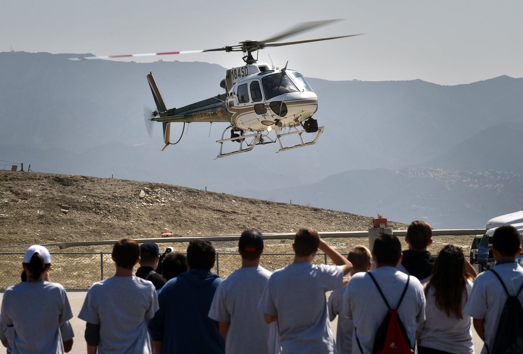 OC Sheriff’s helicopter Duke 2 takes off from Loma Ridge Emergency Operations Center after teens from the OC Sheriff Department’s Youth Citizens’ Academy had a chance to tour and talk to the pilots. Photo by Steven Georges/Behind the Badge OC