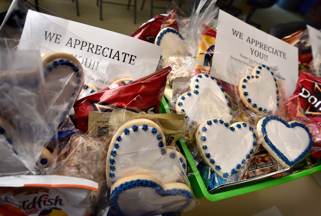 Appreciation gift baskets from TIP volunteers to be delivered to the police agencies they work with. Photo by Steven Georges/Behind the Badge OC