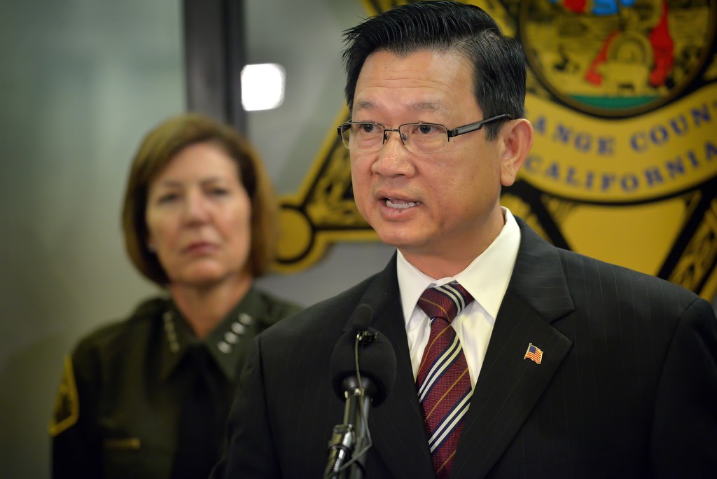 Orange County Supervisor Andrew Do, 1st district, praises the sheriff's department about jail security upgrades during a press conference at the OCSD Headquarters. Photo by Steven Georges/Behind the Badge OC