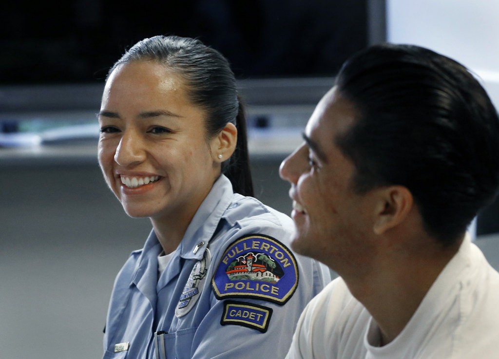 Denise Bueno during a meeting with fellow cadets at the Fullerton Police Department. Photo by Christine Cotter