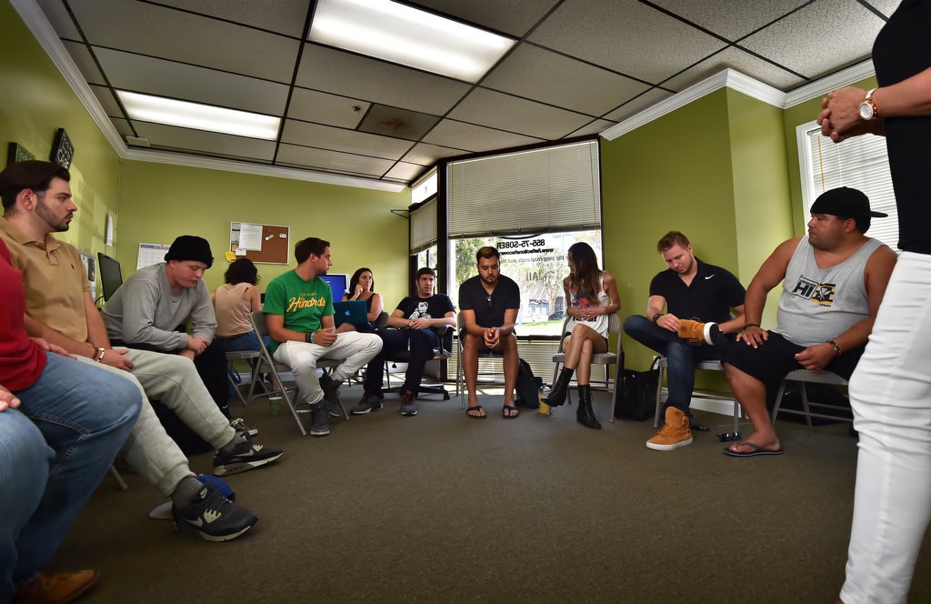 A group session at Reflections Recovery in Fountain Valley for recovering addicts on grieving. Photo by Steven Georges/Behind the Badge OC