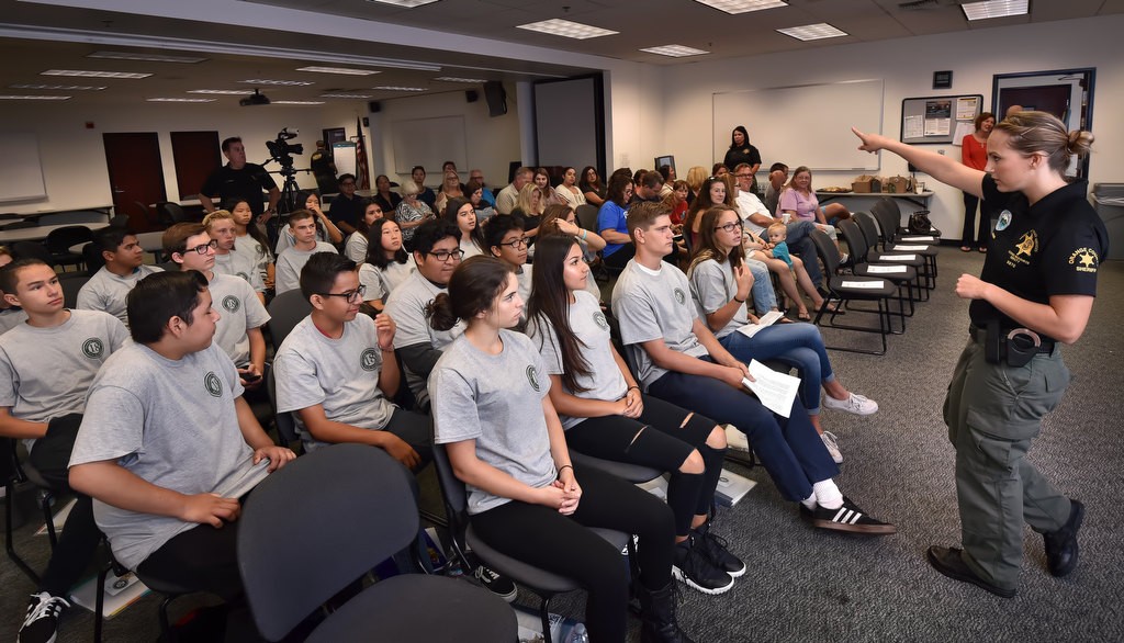 OCSD’s School Resource Deputy Heather Timmins addresses the first Youth Citizens’ Academy before their graduation ceremony. Photo by Steven Georges/Behind the Badge OC