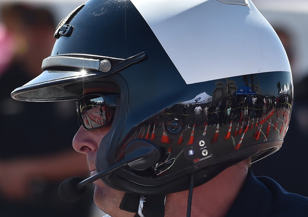 Tustin PD’s Jason Wonser during the 2016 OCTOA (Orange County Traffic Officers Association) Motor Rodeo at Huntington Beach. Photo by Steven Georges/Behind the Badge OC