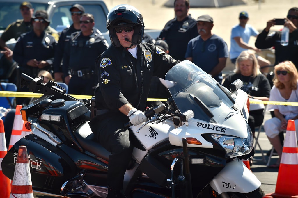 Anaheim PD’s Nathan Fay competes during the 2016 OCTOA (Orange County Traffic Officers Association) Motor Rodeo at Huntington Beach. Photo by Steven Georges/Behind the Badge OC