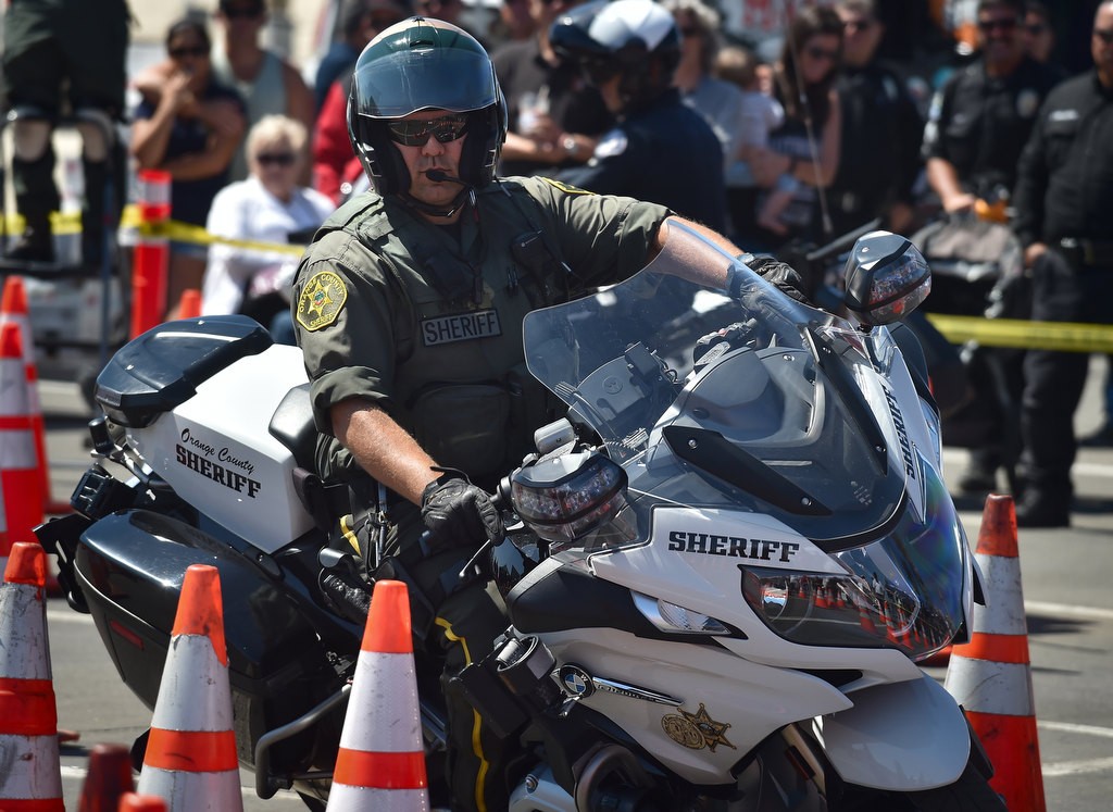 OCSDÕs Michael Padilla competes during the 2016 OCTOA (Orange County Traffic Officers Association) Motor Rodeo at Huntington Beach. Photo by Steven Georges/Behind the Badge OC