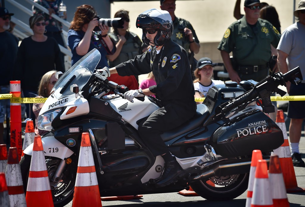 Anaheim PD Officer Gerry Verpooten competes during the 2016 OCTOA (Orange County Traffic Officers Association) Motor Rodeo at Huntington Beach. Photo by Steven Georges/Behind the Badge OC