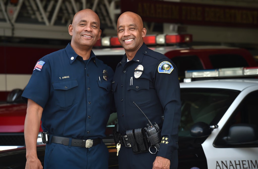 Capt. Tariq Ahmad of Anaheim Fire & Rescue, left, with his brother Lt. Lorenzo Glenn of Anaheim PD. Photo by Steven Georges/Behind the Badge OC