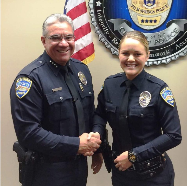 Offier Lesley Zerebny at her swearing in ceremony 18 m months ago. Photo courtesy Palm Springs PD. 