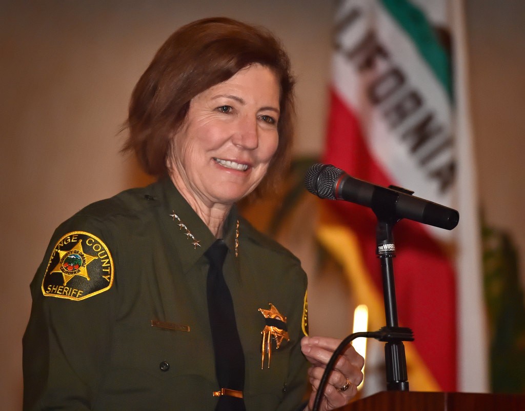OC Sheriff Sandra Hutchens addresses the audence during the annual Heroes with Heart awards dinner at the Hilton Anaheim. Photo by Steven Georges/Behind the Badge OC