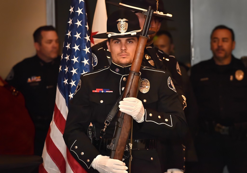 The Westminster PD Color Guard enters the room at the start of the department’s swearing-in and promotions ceremony. Photo by Steven Georges/Behind the Badge OC