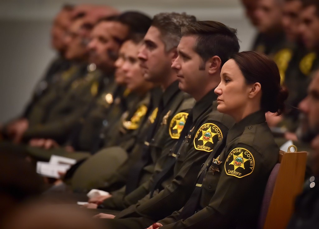 Orange County Sheriff Deputies attend the memorial service of Deputy Courtney Ward who passed away from cancer earlier this month. Photo by Steven Georges/Behind the Badge OC