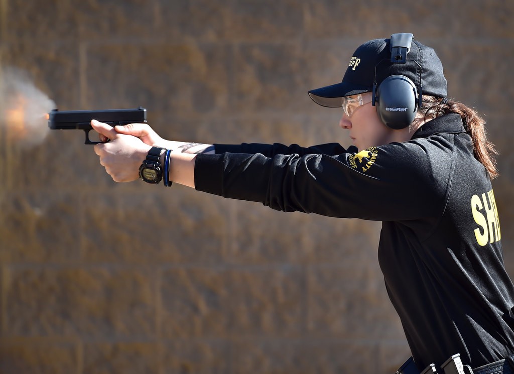 OC Sheriff Dep. Dallas Mihalik fires at a set of targets while being timed. Photo by Steven Georges/Behind the Badge OC