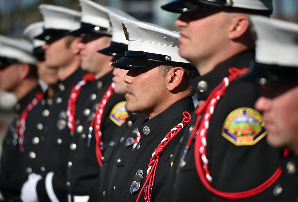 Orange County Fire Authority firefighters attend the memorial service for Capt. Eric Weuve. Photo by Steven Georges/Behind the Badge OC