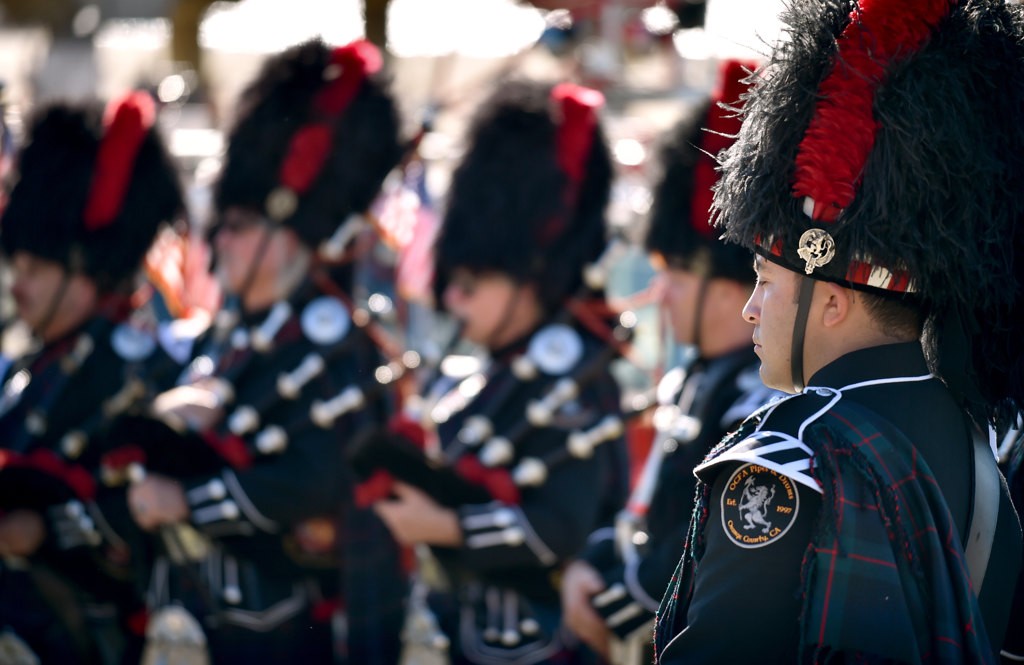 The OCFA and HBFD Pipes & Drums band performs at Capt. Eric Weuve’s memorial service. Photo by Steven Georges/Behind the Badge OC