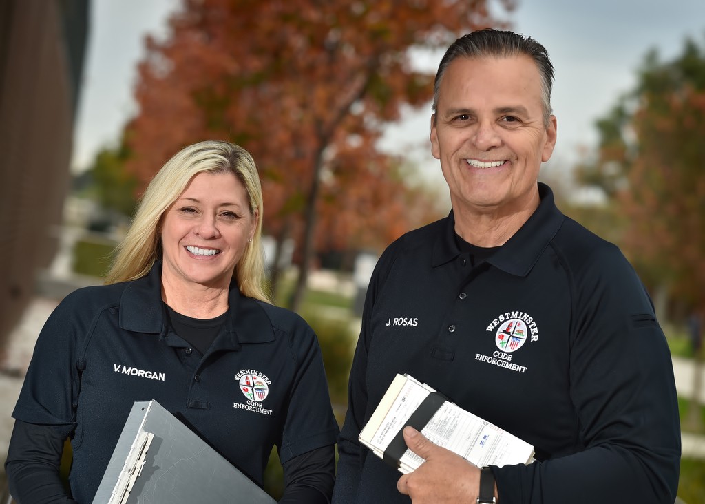 Westminster Code Enforcement Manager Vicki Morgan, left, and Code Enforcement Officer Jaime Rosas. Photo by Steven Georges/Behind the Badge OC