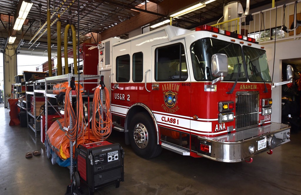 Anaheim Fire & Rescue’s US&R 2 (Urban Search & Rescue) truck at Fire Station No. 2 with a tool box of rescue equipment weighing over 70,000 pounds. The rescue vehicle is equipped to respond to calls in the city, county or state wide if necessary. Photo by Steven Georges/Behind the Badge OC