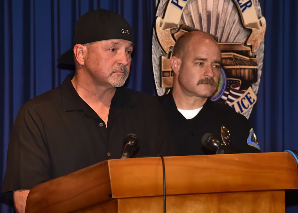 David Deese asks the publics help with the save return of his daughter, kidnap victim Brianne Deese, during a press conference with APD’s PIO Sgt. Daron Wyatt next to him, right. Photo by Steven Georges/Behind the Badge OC