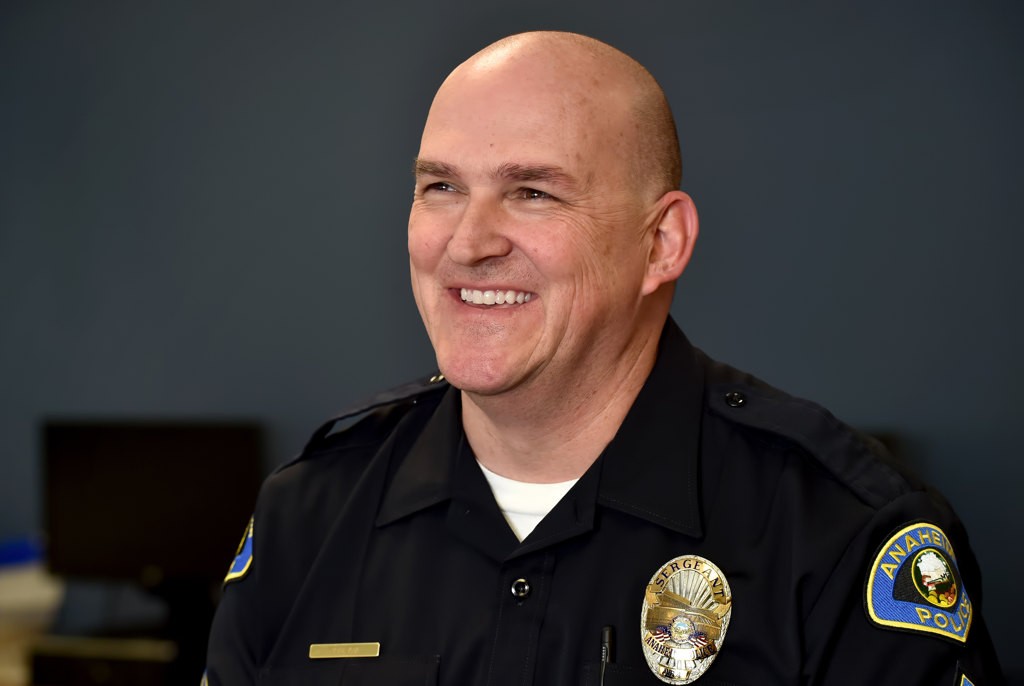 Sgt. Garet Bonham talks about the newer design of body cameras now being worn by Anaheim PD officers. Photo by Steven Georges/Behind the Badge OC