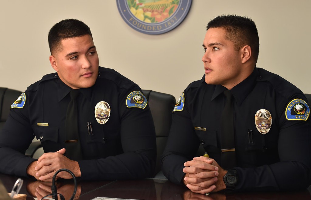 Anaheim PD twins Joshua Juntilla, left, and his brother Matthew Juntilla. Photo by Steven Georges/Behind the Badge OC