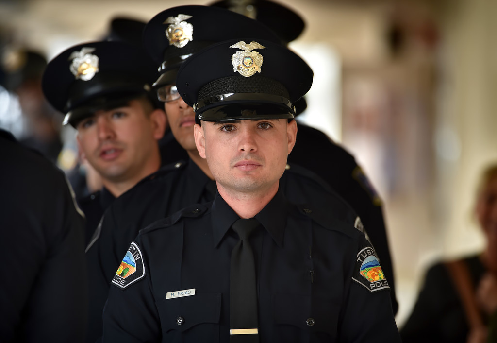 Tustin PD Recruit Hector Frias lines up before the start of the Golden West College Police Academy Class 153 graduation ceremony at Orange Coast College. Photo by Steven Georges/Behind the Badge OC