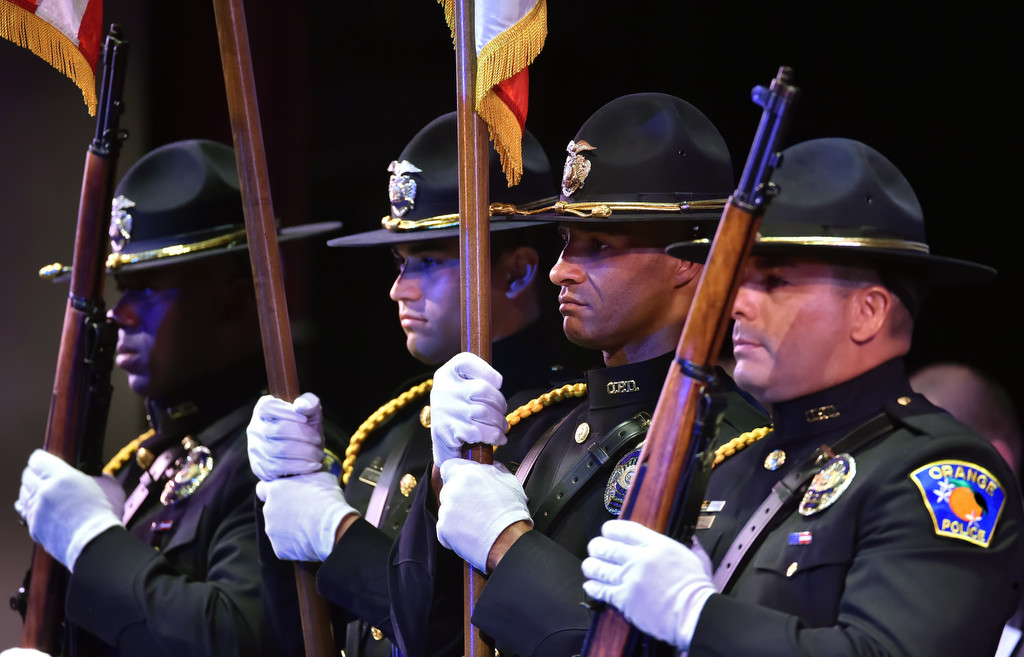 The City of Orange Honor Guard presents the colors at the start of the Golden West College Police Academy Class 153 graduation ceremony. Photo by Steven Georges/Behind the Badge OC