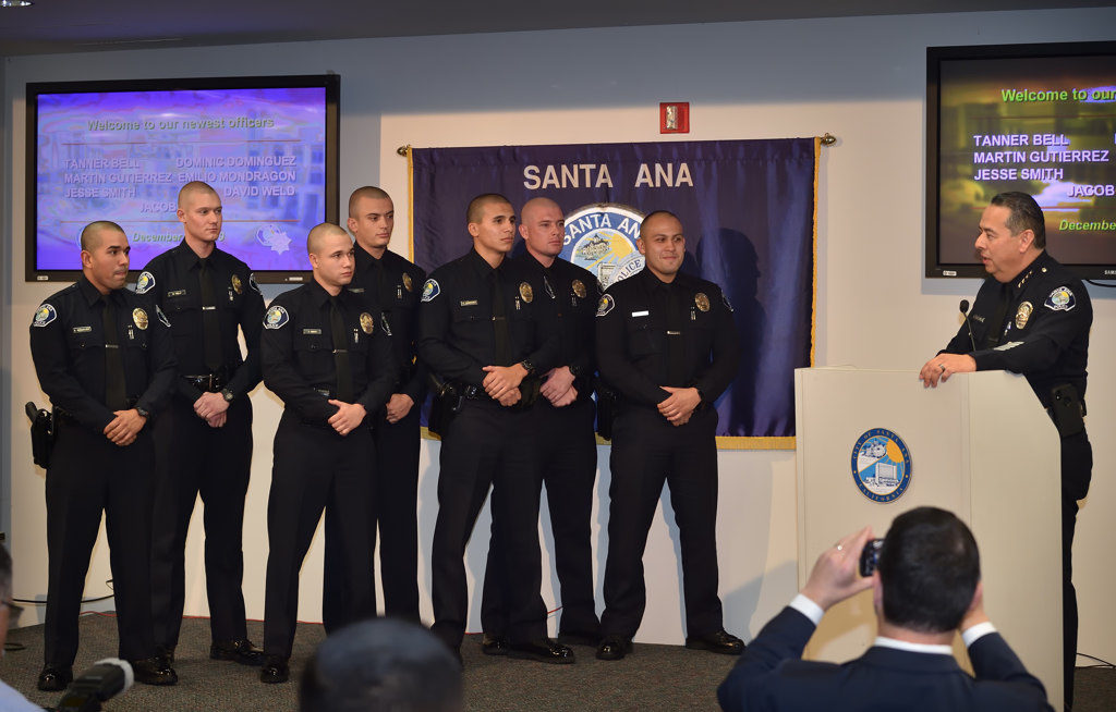 Santa Ana PD swears in seven new officers who are graduates of Basic